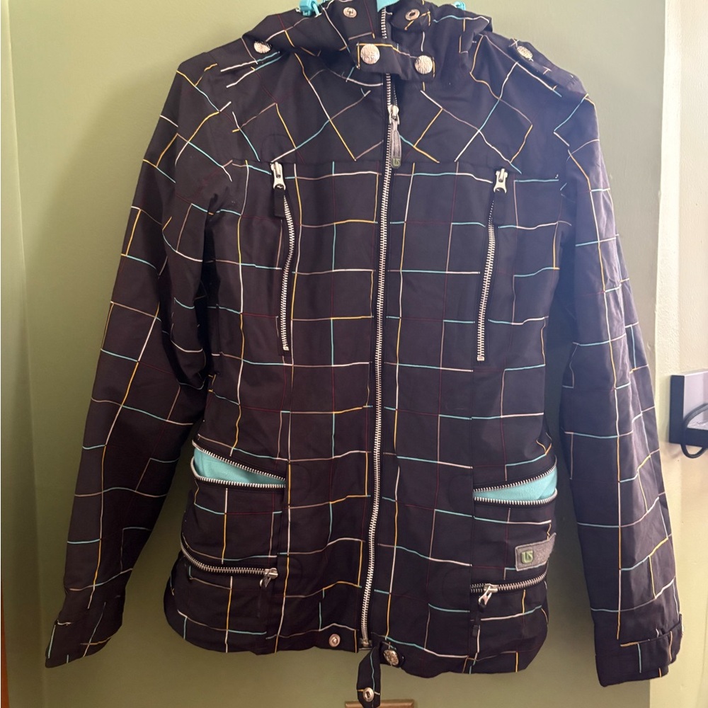 Burton Navy Blue Multicolor Checkered Ski Jacket